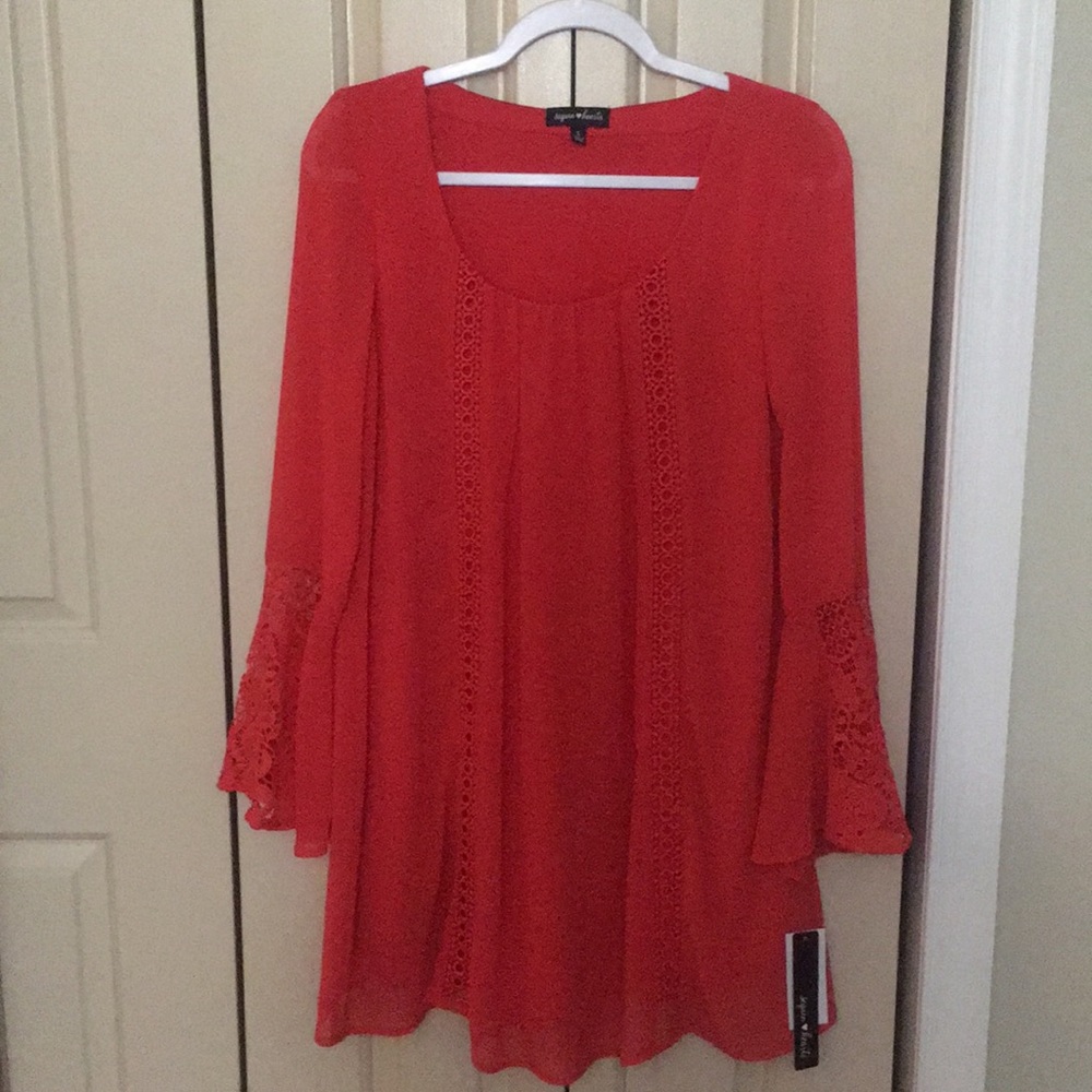 NWT Sequin Hearts Orange-Red Blouse